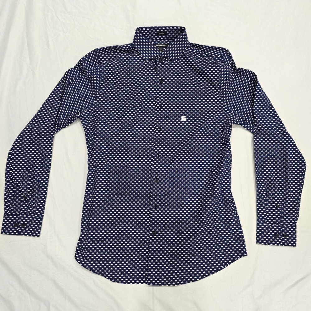 EXPRESS Extra Slim White Cloud Print Button Up [49]